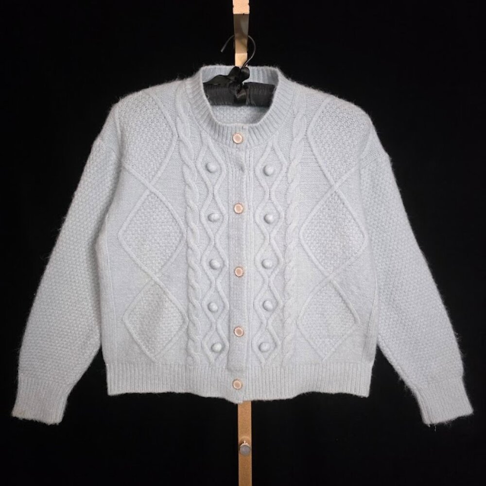 Women's Pastel Blue Cable Knit Design Sweater
